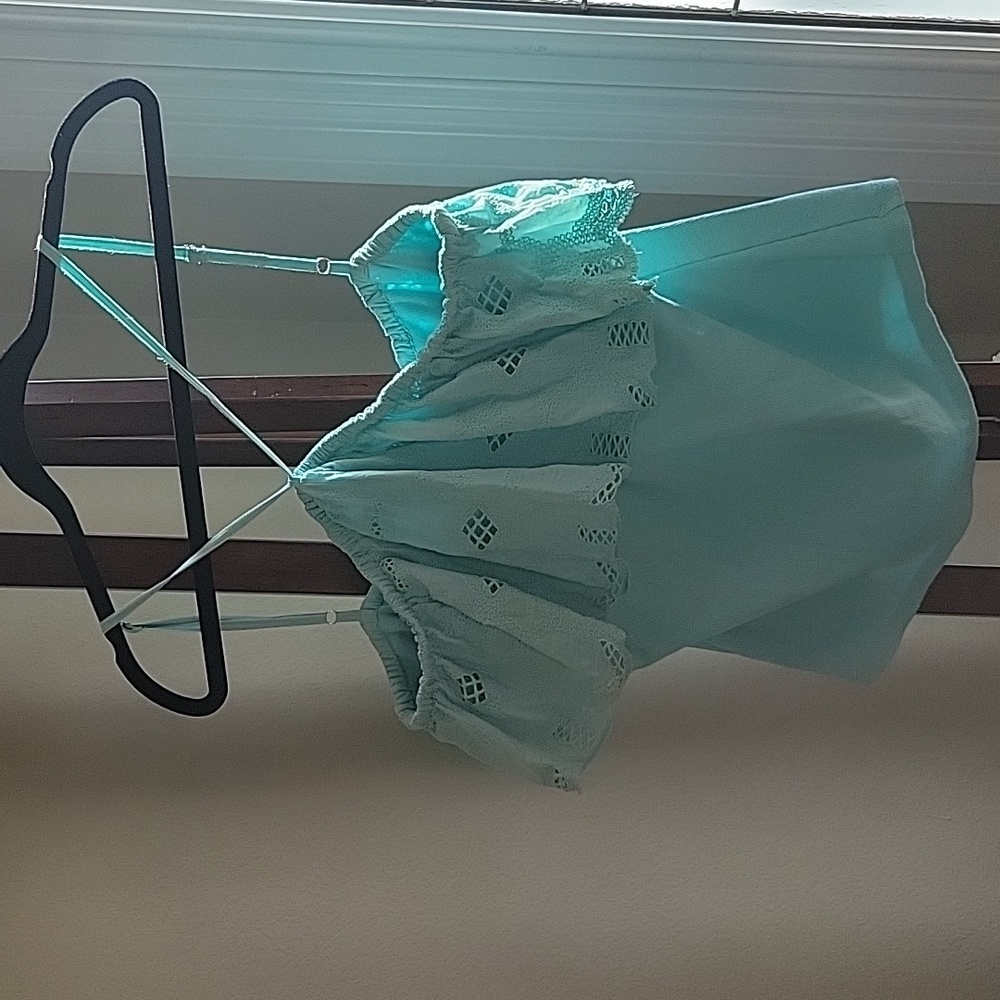 Boston Proper Mint Green Eyelet Ruffle Tank Top
